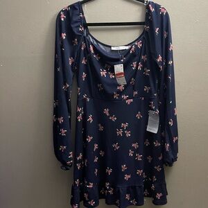 Lush Navy Dress with Pink Floral Design